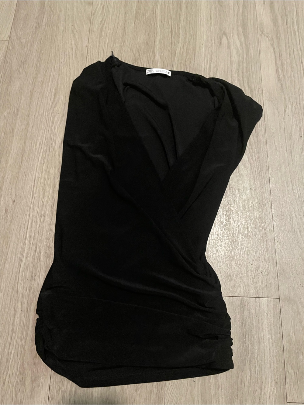 Zara Black Draped Wrap-Front Blouse